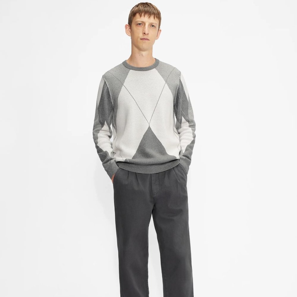 NWT Ted Baker London Men's Diamond Crew Neck Sweater Argyle Grey Size XL C848